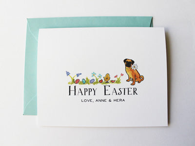Hoppy Easter Pug Daisy Personalized Cards