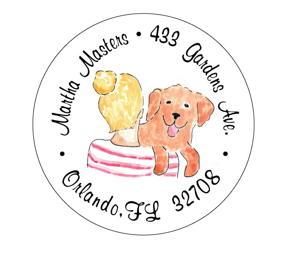 Lady with bun and Golden Retriever - Address Labels