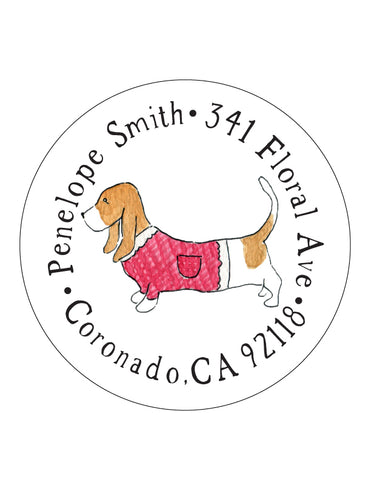 Basset Hound Red Sweater Address Labels