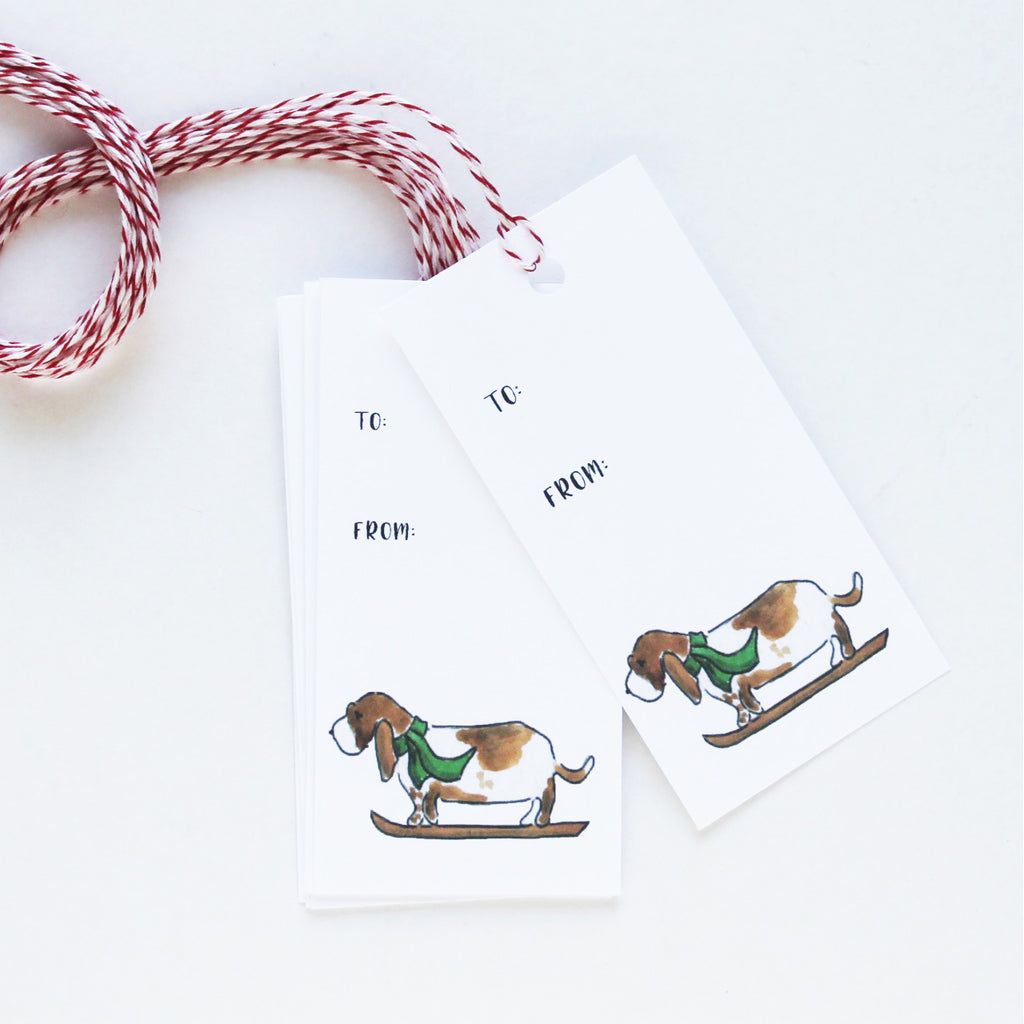 Basset Hound Skiing Gift Tags