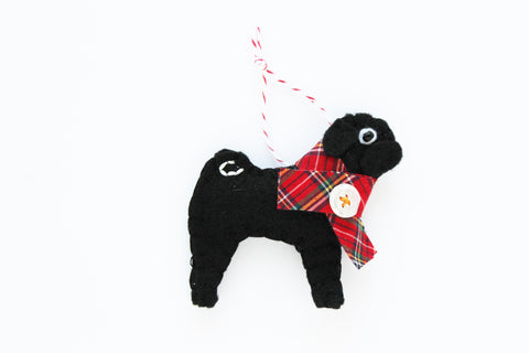 Pug Ornament - Black pug with jingle bell