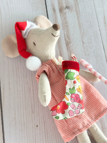 Christmas Liberty Red stocking - Miniature - Maileg Mouse