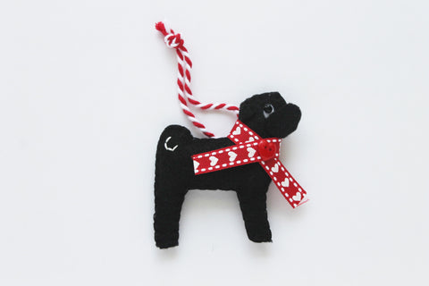 Valentine Pug Ornament - black pug with red collar