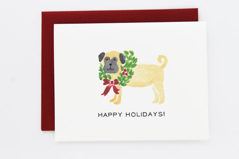 Pug with Holiday Wreath Card