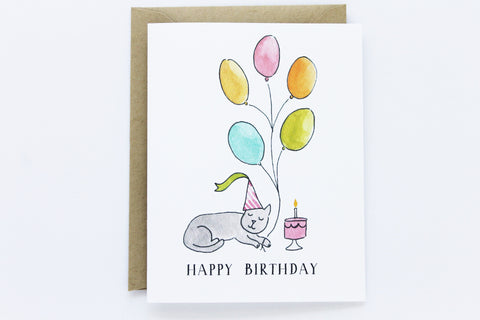 Cat Birthday Balloons Card