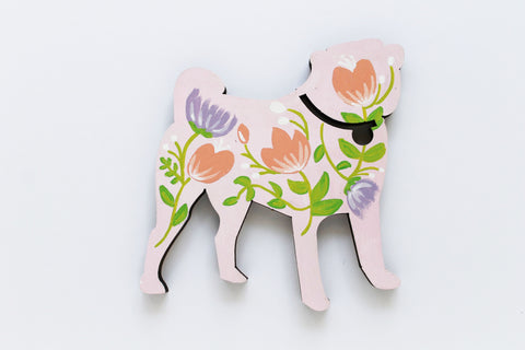 Wooden Pug Silhouette - pink