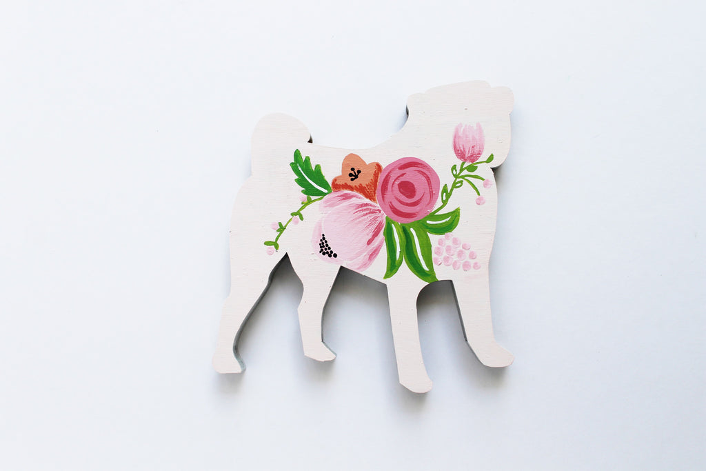 Wooden Pug Silhouette - Pale Pink
