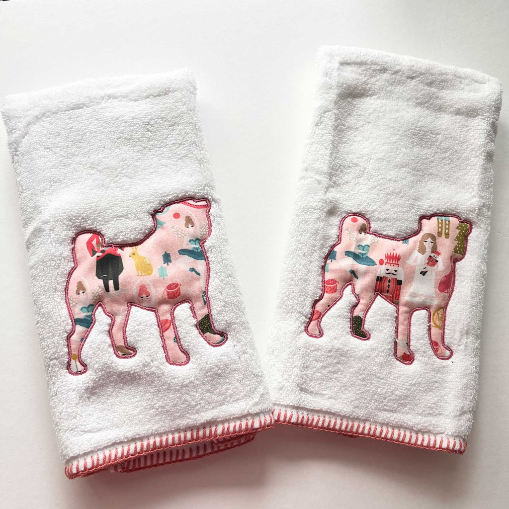 Pug Embroidered Christmas hand towels (set of 2)