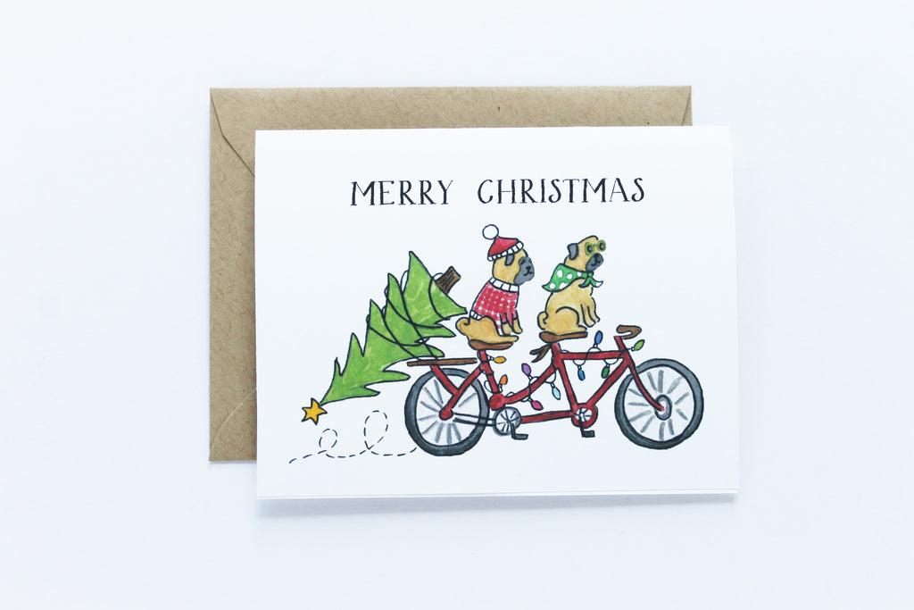 Christmas Tandem Pugs Card