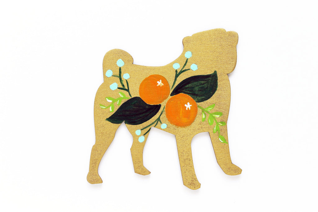 Wooden Pug Silhouette - Citrus Gold