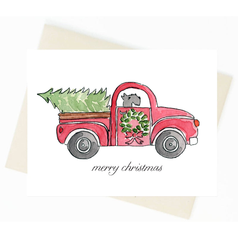 Christmas Red Truck Schnauzer Card